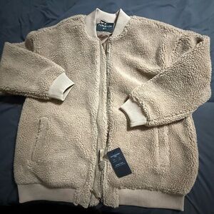 Fabletics Teddy Oversized Bomber Jacket in Tan